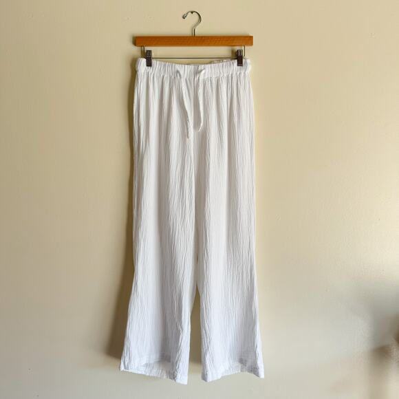 Joie White Muslin Crinkle Cotton Beachy Drawstring Pull On Pants - Medium - Picture 1 of 6